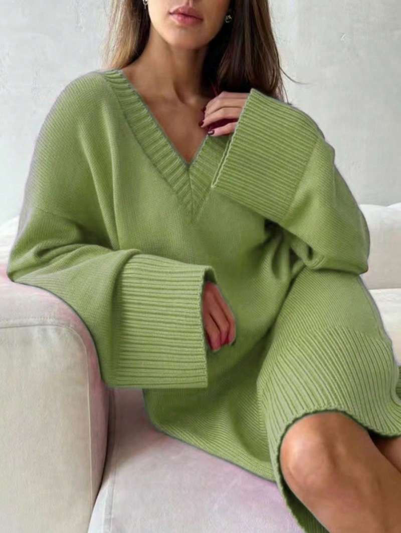 เดรสสเวตเตอร์ผู้หญิงไซส์ใหญ่ ส - Ribbed Knit Sweater บทวิจารณ์และราคา