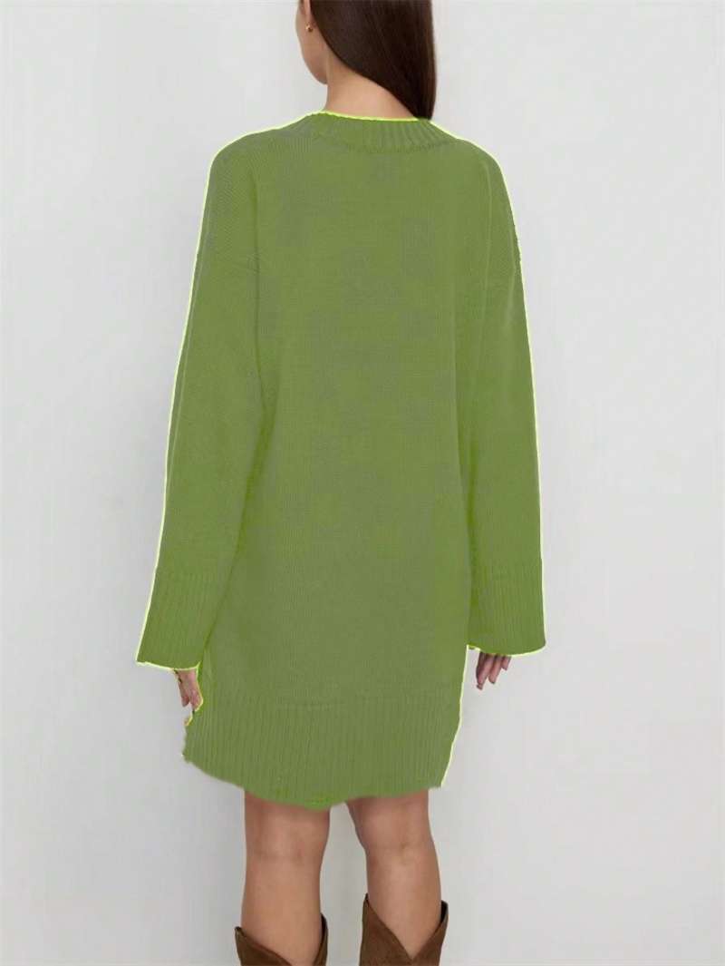 เดรสสเวตเตอร์ผู้หญิงไซส์ใหญ่ ส - Ribbed Knit Sweater บทวิจารณ์และราคา